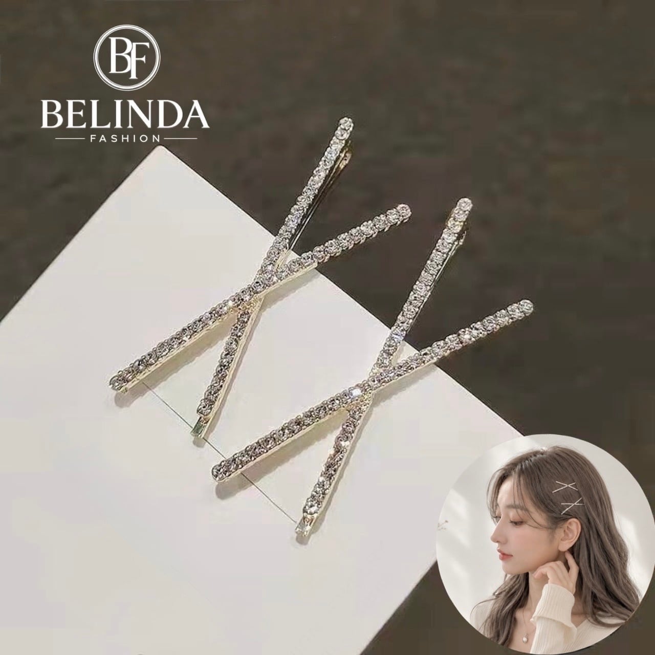 ラインストーンクロスヘアピン | BELINDA FASHION