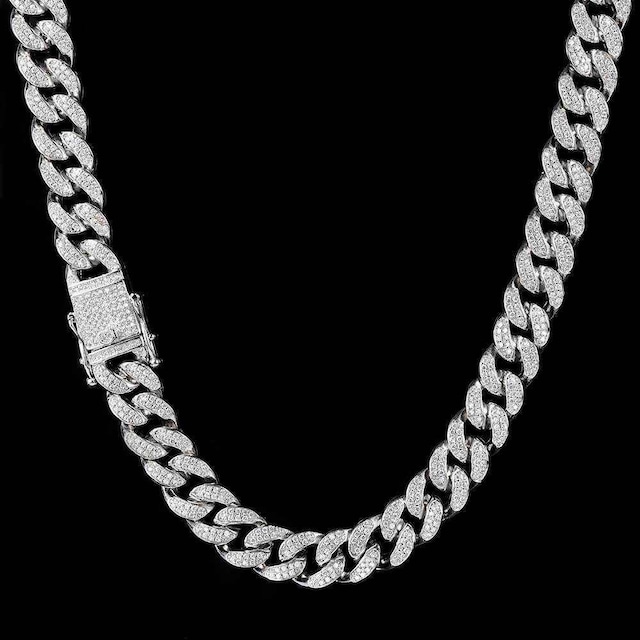 Iced Out Cuban Link Necklace 【12mm / SILVER】