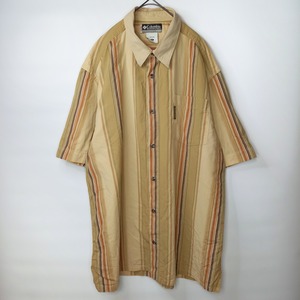 コロンビア　レトロ　ストライプシャツ　半袖　オーバーサイズ　ベージュ　XL