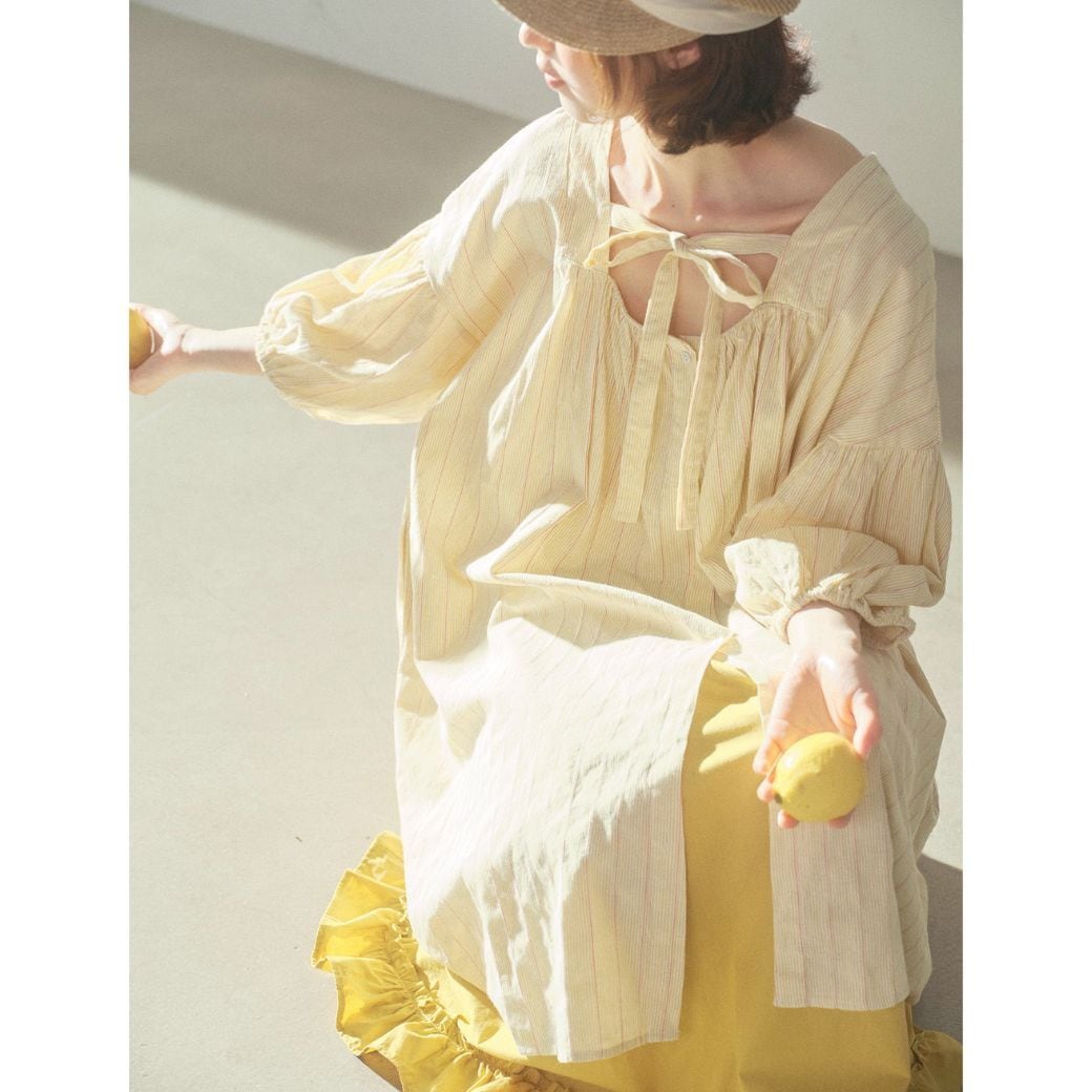 Retro art lace-up striped dress <2colors>