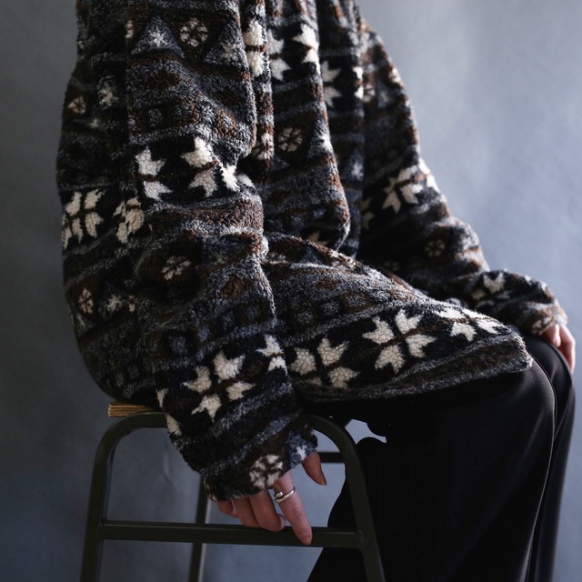 nordic pattern boa fleece jacket 