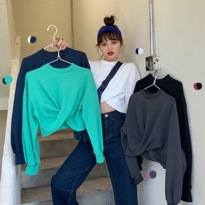 クロスショートクロップドセーター オータムスリムトップス ロング 秋物 萌量不足60413999927