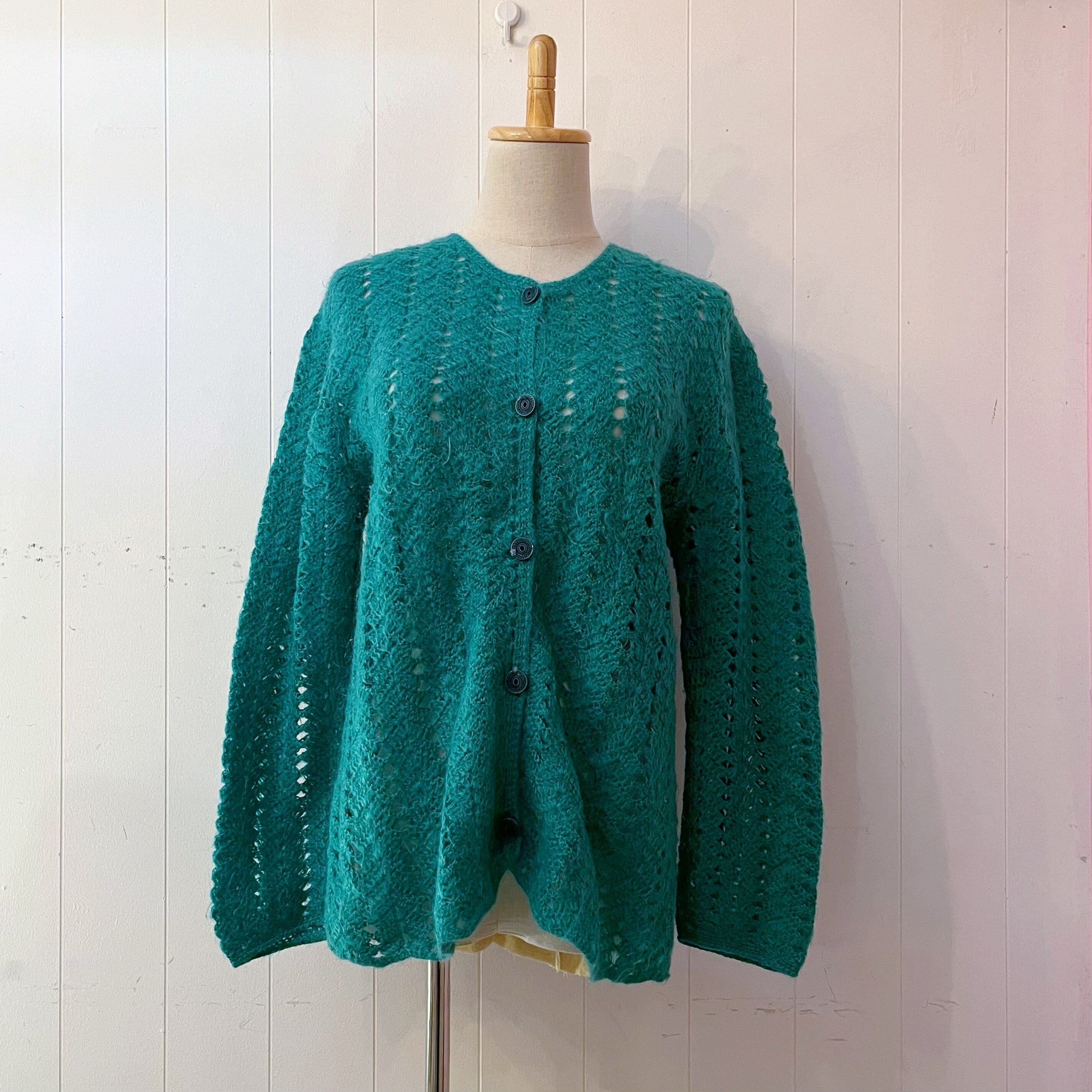 green crochet knit cardigan