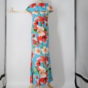 フラダンス 衣装 ワンピース ドレス ブルー系 ハイビスカス柄 ハワイアンプリント アロハ フラ ダンス レッスン 練習 フリル 水色 花柄 植物柄 華やか 鮮やか かわいい おしゃれ さわやか 上品 大人 大人っぽい レッド系 ホワイト系 グリーン系 オレンジ系 フラダンス用ドレス サマーウェア リゾートスタイル エレガント ドレスアップ 女性用 大人用 ロングドレス 軽やか 柄物 可愛いデザイン