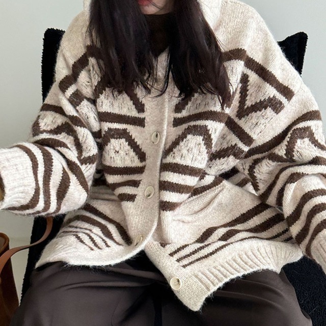 border hooded knit cardigan J00043