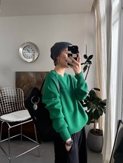 【鹿児島先行販売】刺繍ロゴスウェットライクKnit/グリーン