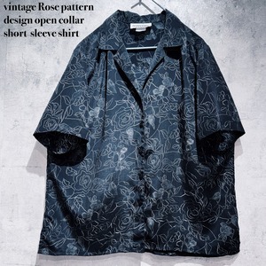 vintage Rose pattern design open collar short  sleeve shirt