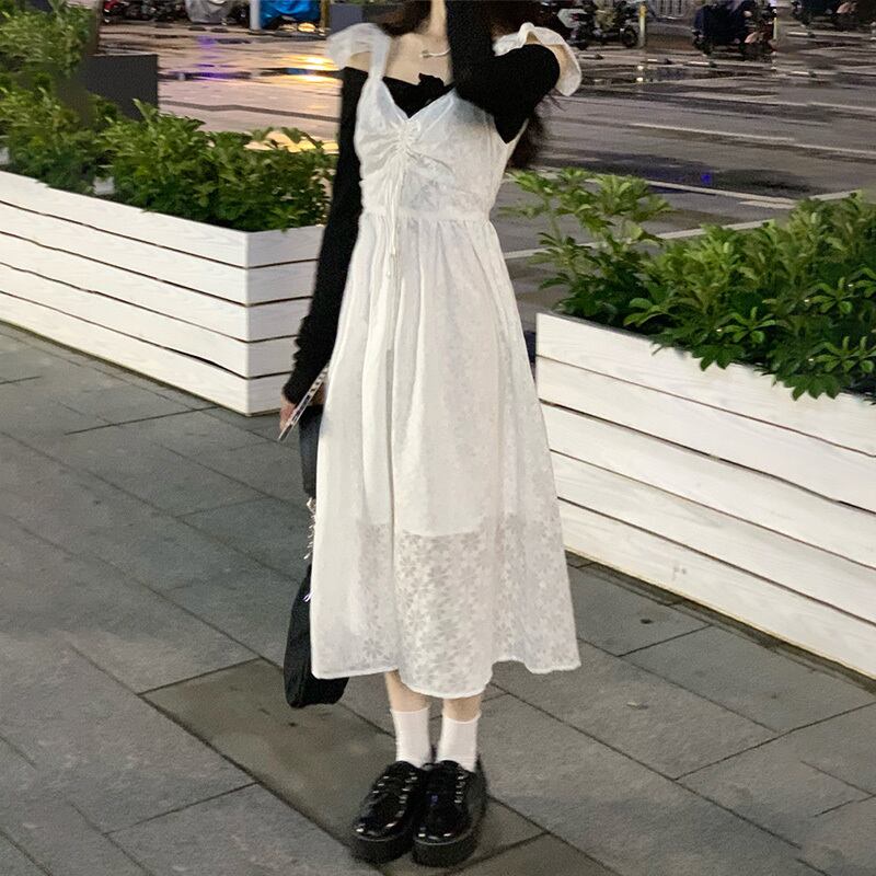 ホワイトスリーブドレス ウェスト薄手スカート サマー 夏物 萌量不足96139153034