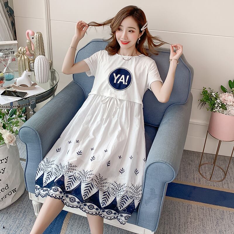 【新作】【送料無料】 9301＃刺繍コットンマタニティナーシングドレス産後の母乳育児服妊娠中の女性夏の妊娠 サマー 夏物 AL expec35617710048