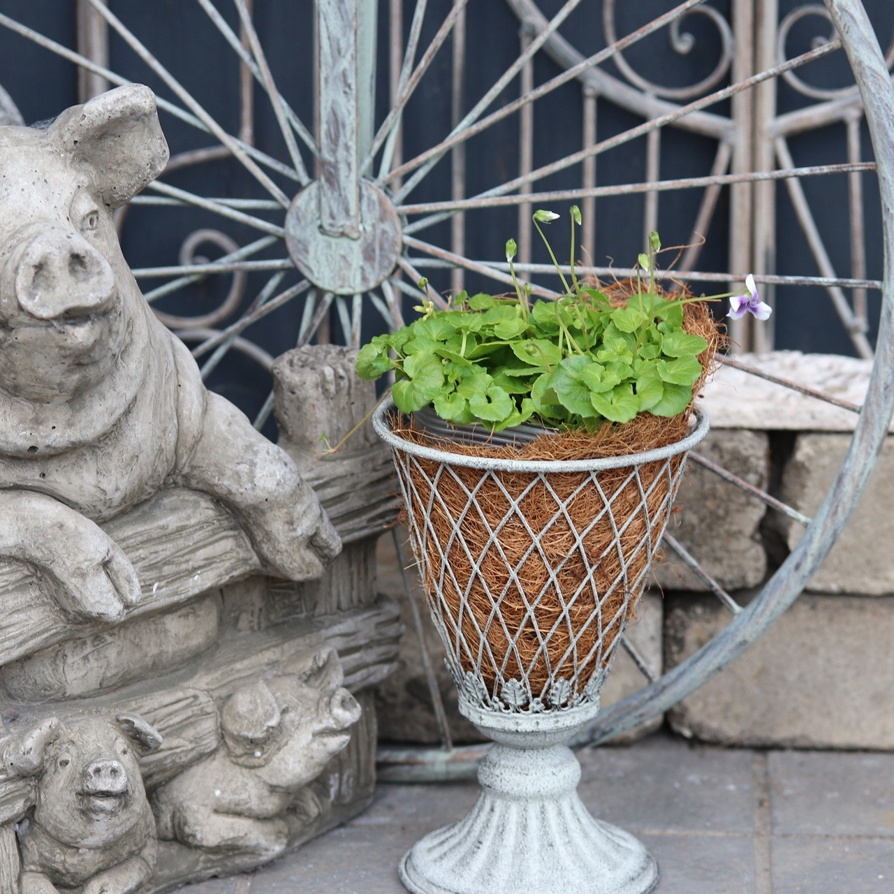 ブリキ植木鉢 　マイユヴェールGY　アンティーク調　シャビーシック　オシャレ　M903