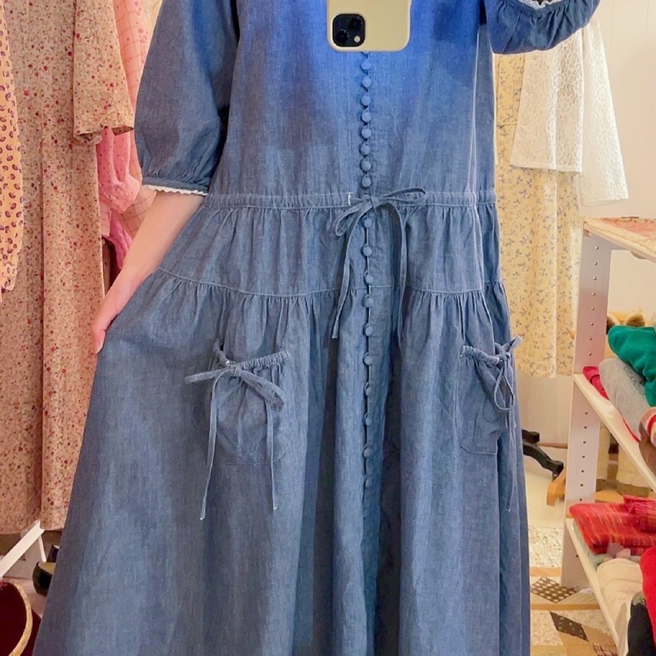 PINKHOUSE / dungaree ribbon gather one-piece