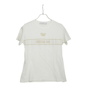 ディオール ジャージー 蝶刺繍 ロゴ 半袖Tシャツ カットソー 413T06B4414 ホワイト コットン ナイロン リヨセル レディース Dior 中古