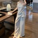【2点セット】ツイストワンショルトップス＋ワイドパンツ ・11282