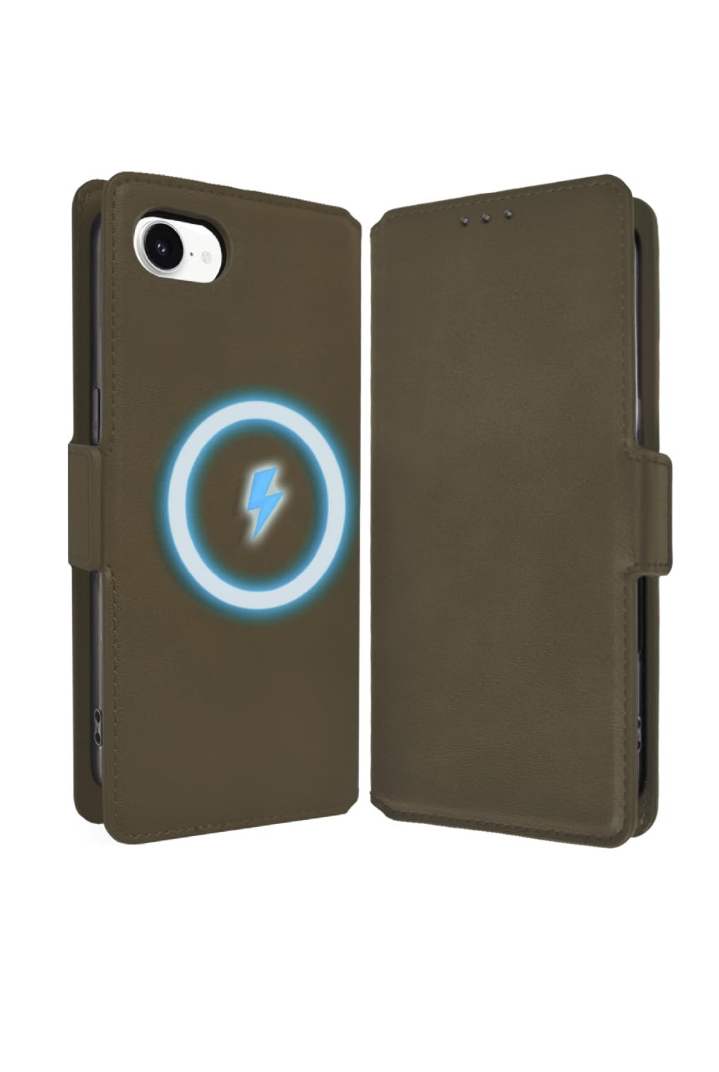 シズカウィルRe iPhone 17e / 16e 用 ケース MagSafe対応 手帳型 カバー 本革調 レザーケース オリーブ 1個入り
