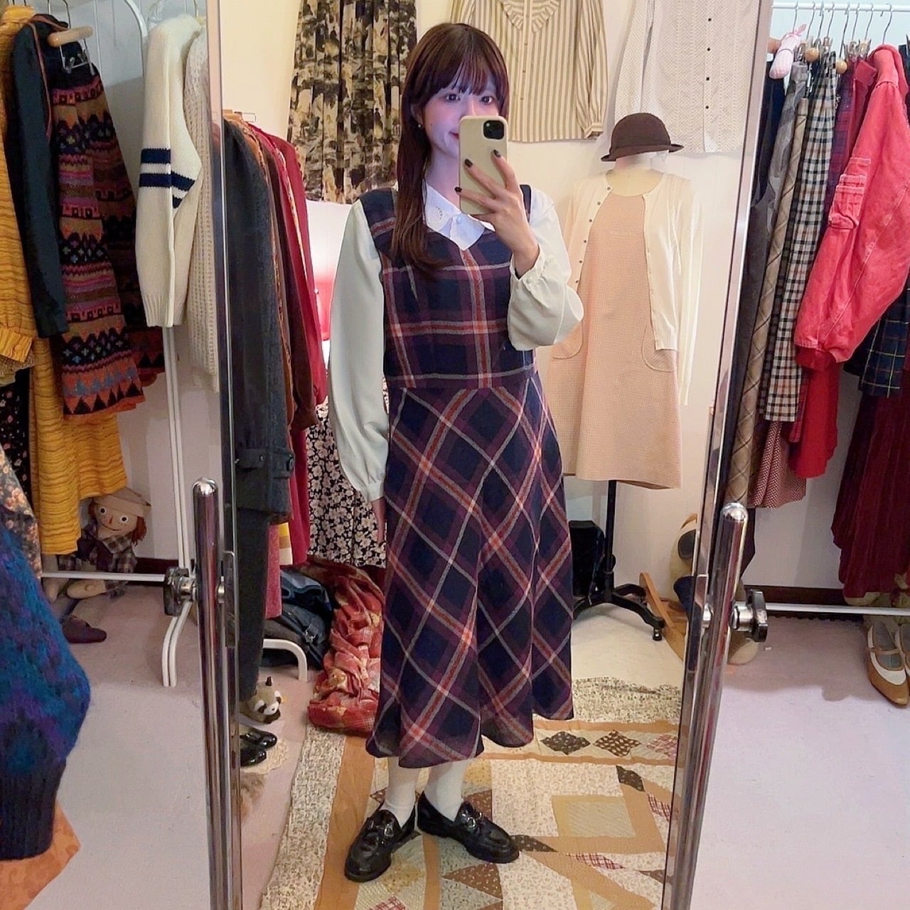 Laura Ashley / purple check flare one-piece