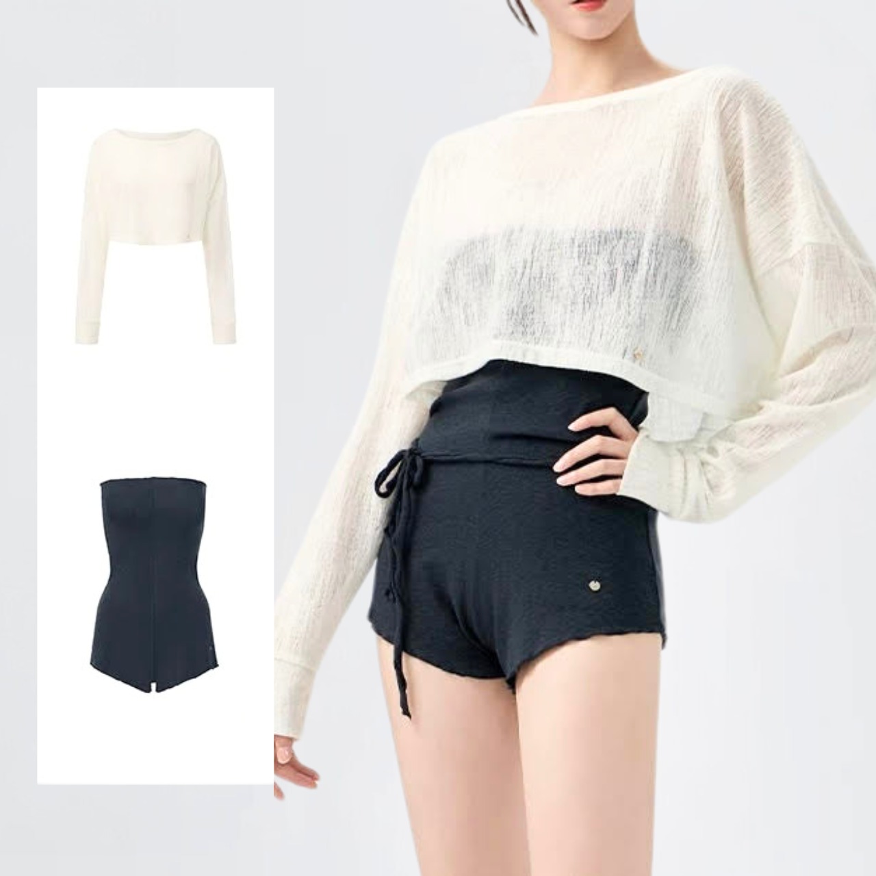 Aライン ハイウエスト ニットパンツ トップスセット 2色展開 L1337