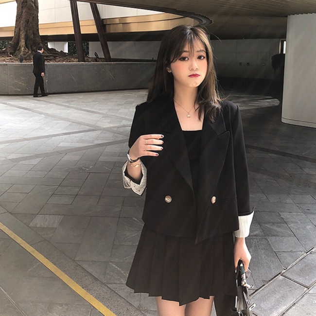 セットアップ レディース ジャケット スーツ 韓国 ファッション 秋服 レディース プリーツスカート テーラードジャケット ２点セット ベージュ  カジュアルスーツ 上下セット ミニスカート 可愛い オルチャン ファッション セットアップ | vestito