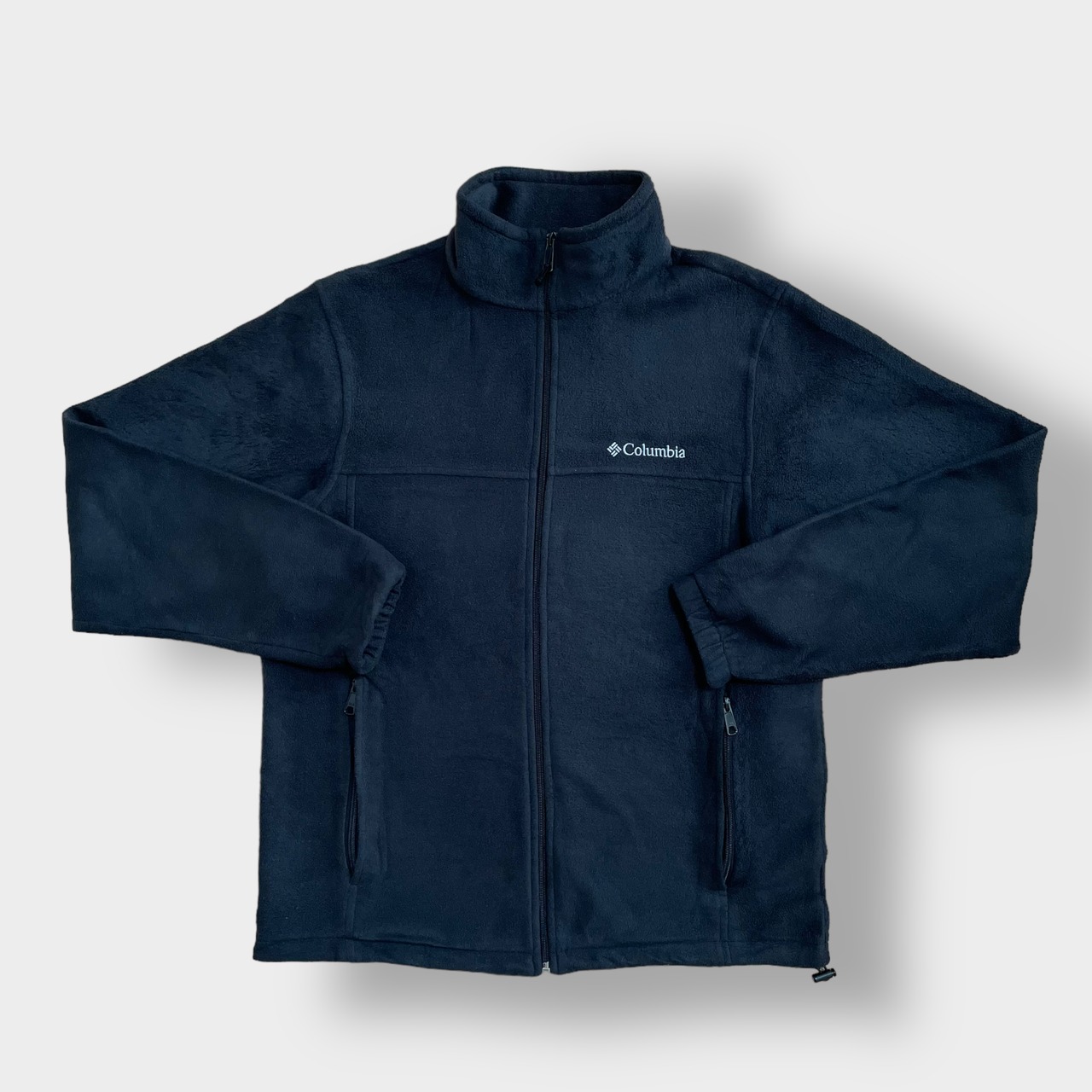 Columbia フリースジャケット アウター ジップアップ フルジップ コロンビア アウトドア ワンポイント M 刺繍ロゴ ブラック US古着