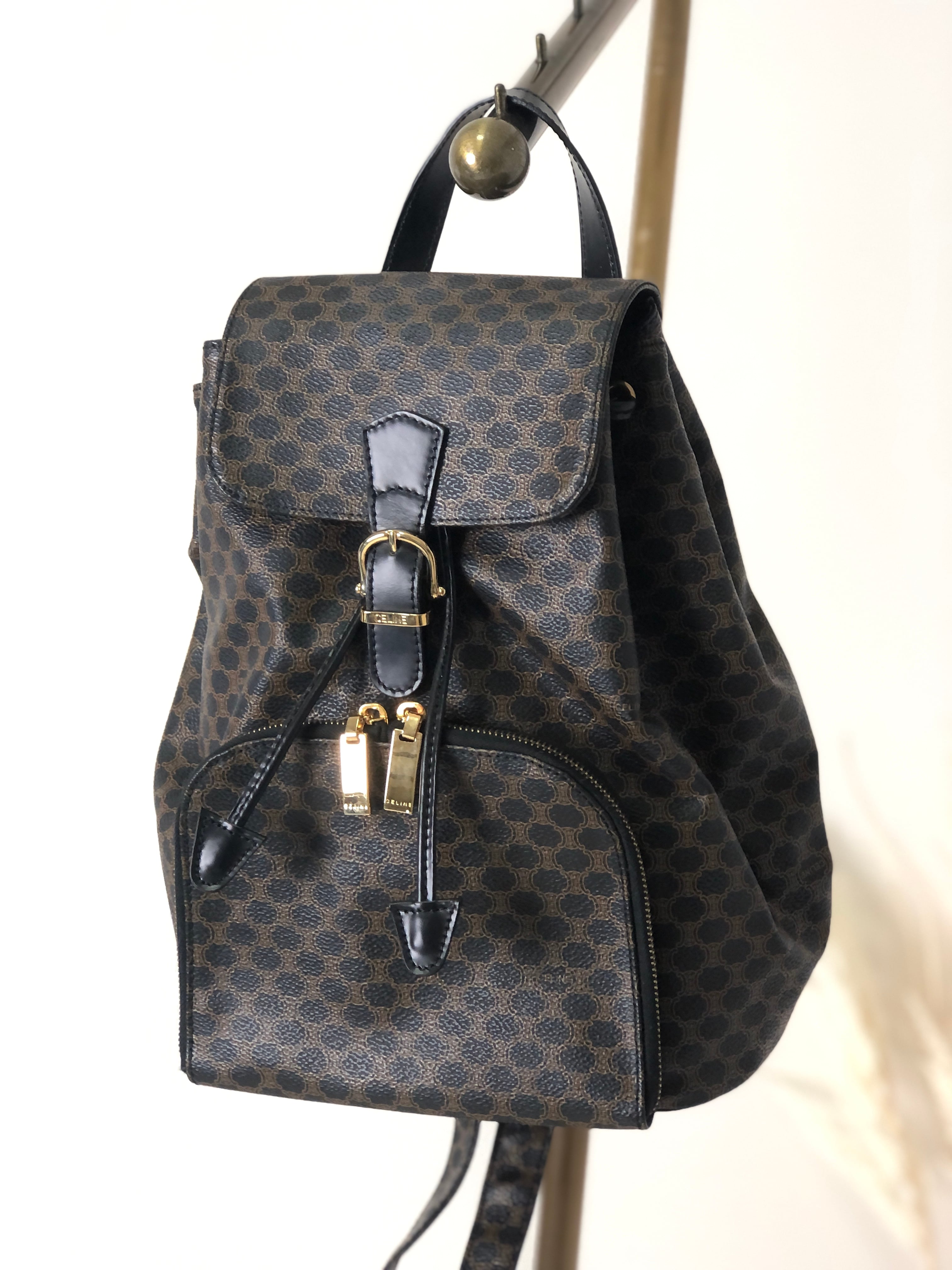 CELINE セリーヌ マカダム レザー リュック バックパック ブラック