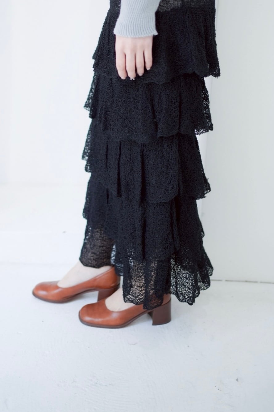 black frill crochet knit skirt