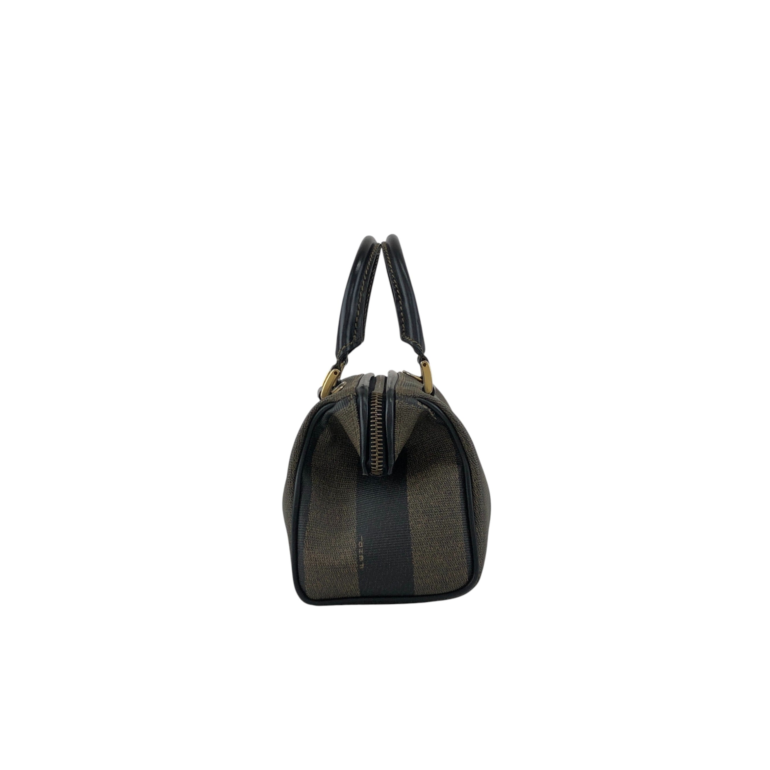 【美品】FENDI フェンディFF柄 2way ボストンバック PVC×レザー FENDI フェンディ ぺカン ショルダーバッグ ブラウン FFロゴ PVCレザー