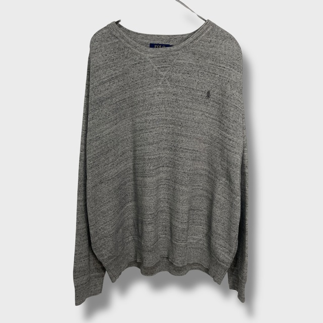 Ralph lauren 杢グレー 前Vリブ編みスウェット XL ラルフローレン