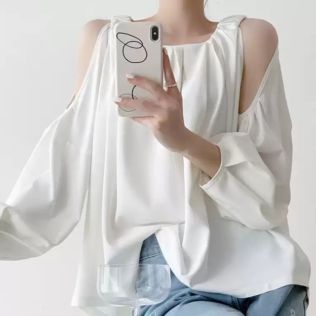 オープンショルダー  タック ブラウス 341289