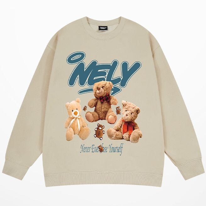 ユニセックス スウェット 長袖 クマちゃんぬいぐるみ プリント 裏起毛