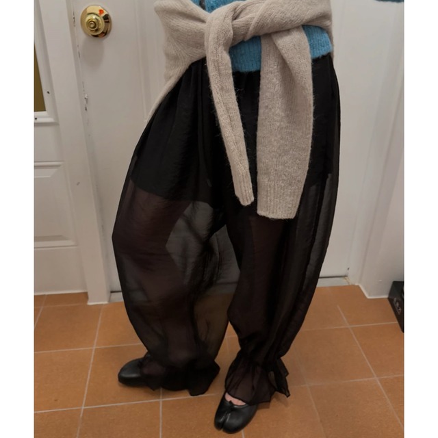 sheer hem frill wide-leg pants L0572