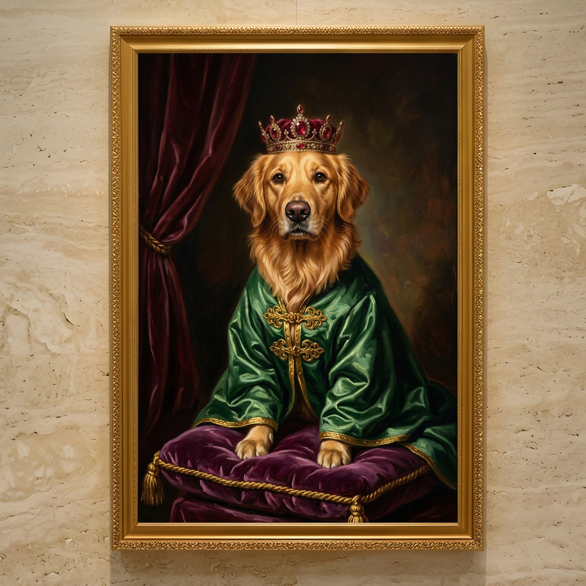 犬（ゴールデンレトリバー）のルネサンス風肖像画 A3額装インテリア