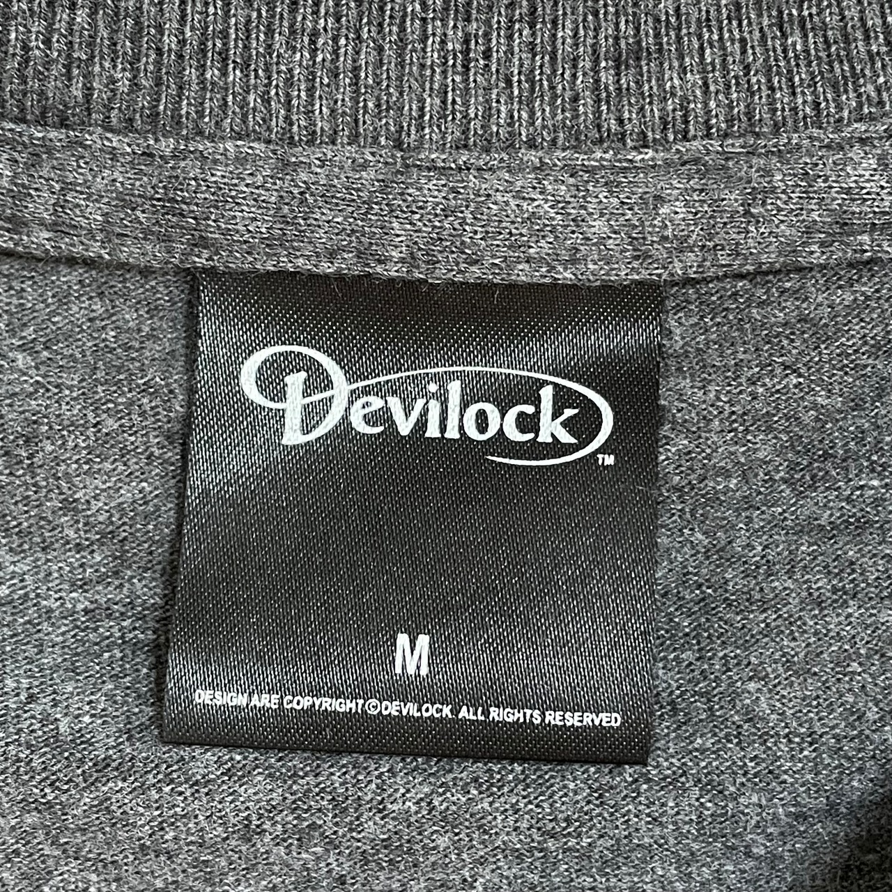 【DEVILOCK】ロゴ プリント Tシャツ イラスト 十字架 クロス ダークグレー デビロック 半袖 夏物 US古着