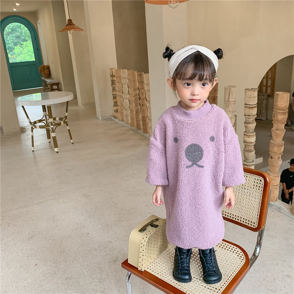 予約商品】 くまさんロングワンピース クマ ベア 子供服 フリース ボア