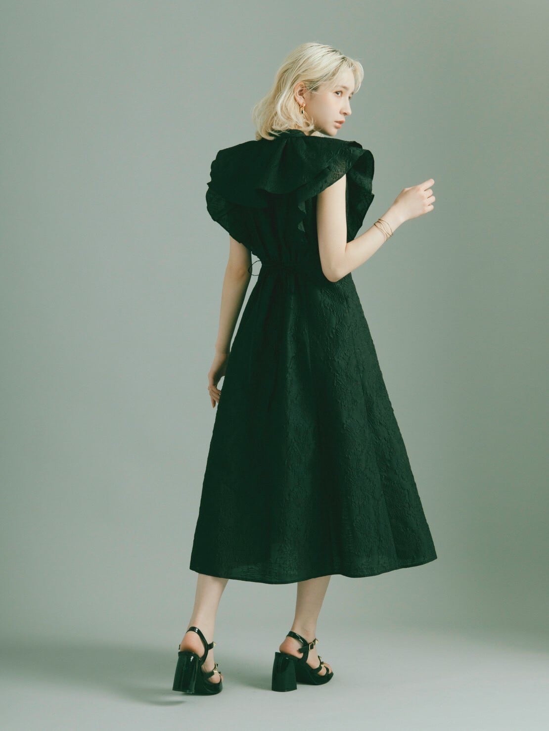 crayme knit frill dress ブラック