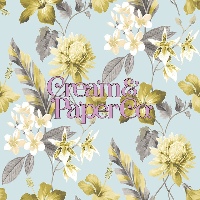 【切り売り】スカイブルー × イエロー Tropical flower FL1-778004MT for DIY 53㎝×10m リピート53㎝