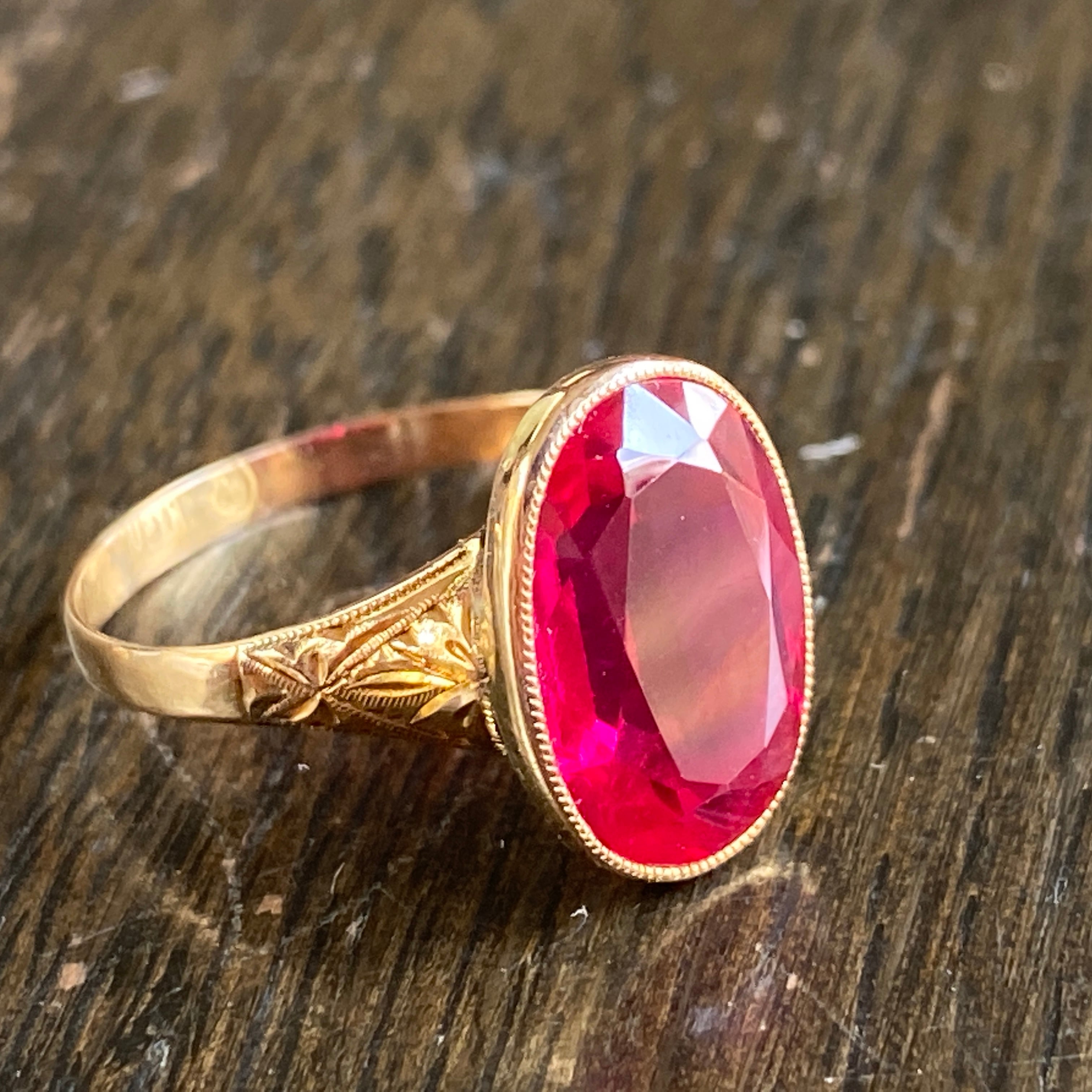 刻印あり K18 ゴールド リング 天然石 デザイン 指輪 vintage