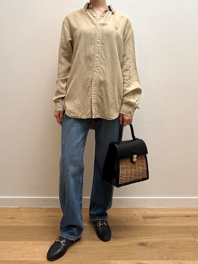 BL14-3 USED Ralph Lauren SHIRT "M" -BEIGE-