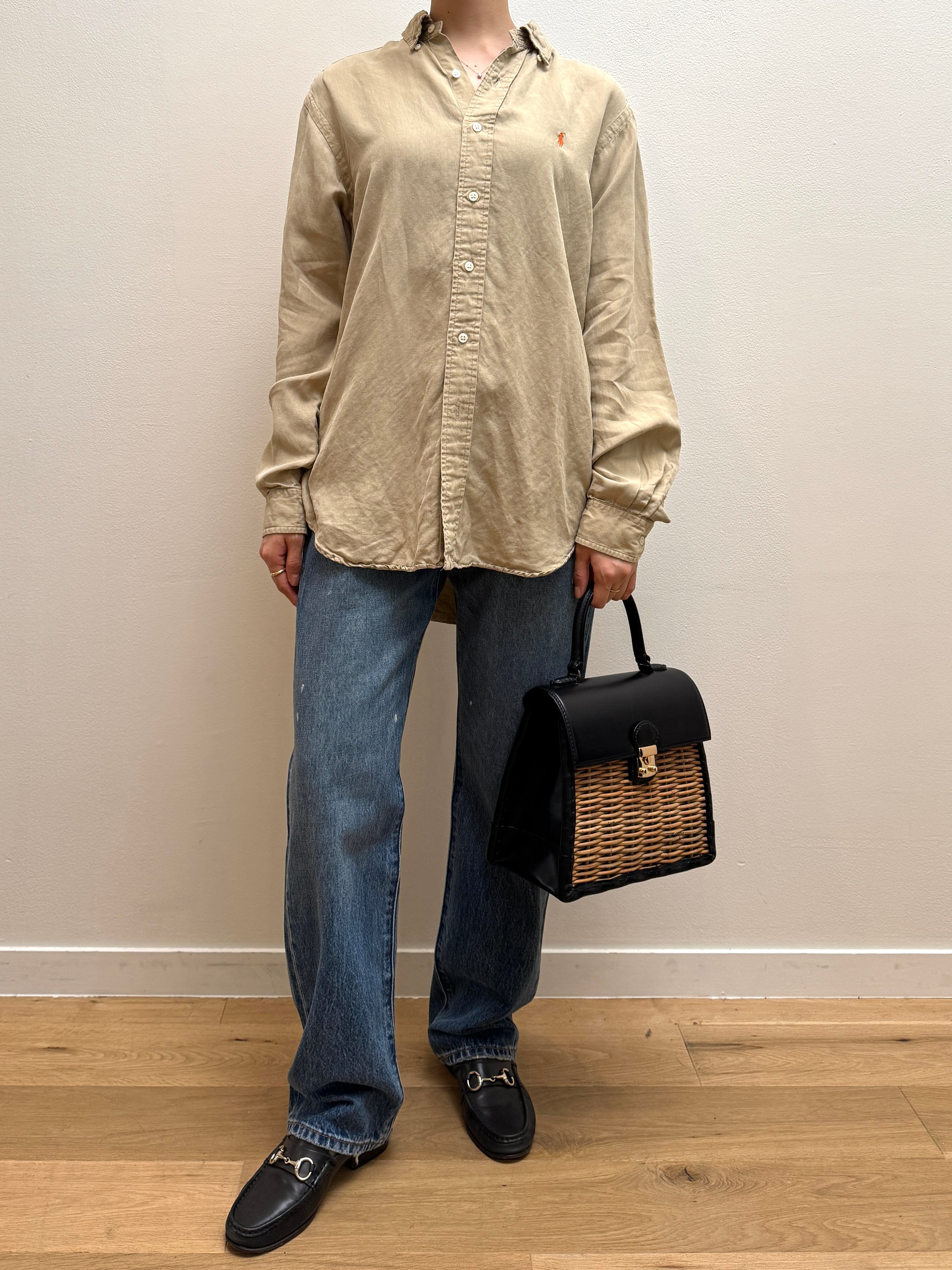 BL14-3 USED Ralph Lauren SHIRT "M" -BEIGE-