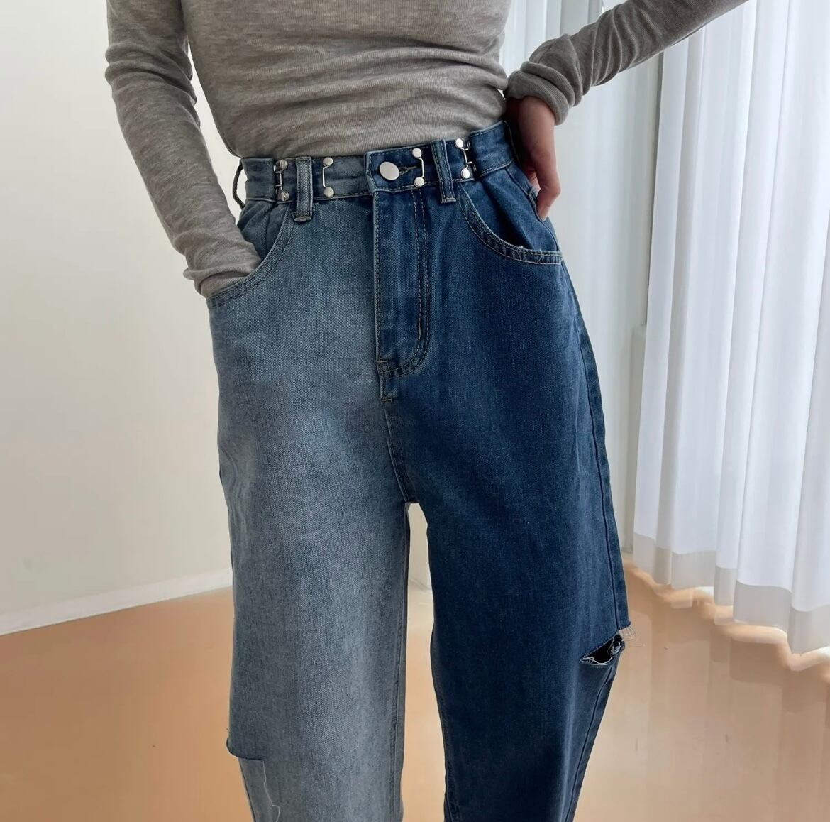 バイカラーアジャスターデニムパンツ