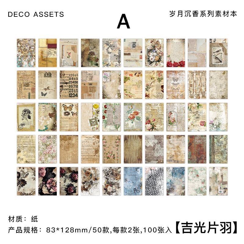 Y47 素材本 100枚入 50デザイン レトロ アンティーク調 蝶々 薔薇 