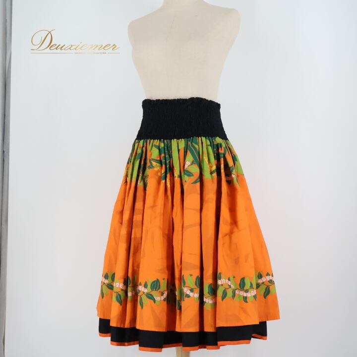 フラダンス 衣装 パウスカート オレンジ系 ブラック系 アロハ
