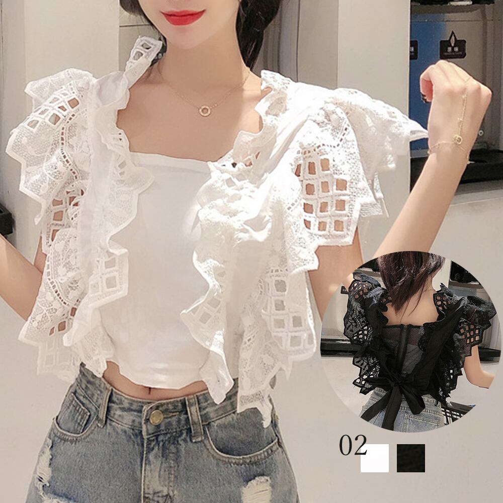 ショート丈トップス バックリボン へそ出し