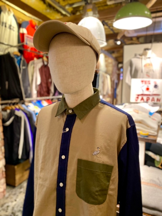HB211-16　CIAO TOKYO ハシビロコウレーベル 1ポイント刺繍クレイジーシャツ