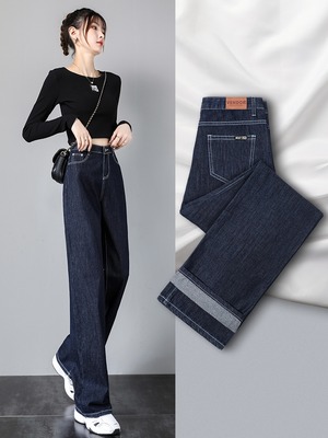 ボトムス Gパン ズボン デニムパンツ ロング丈 ストレート ファスナー ポケット デニム ストレートデニム ハイウエストデニム シンプル カジュアル おしゃれ 無地 春 秋 冬 レディース デート お出かけ 休日 旅行 普段使い 脚長 送料無料 ブラック ブルー