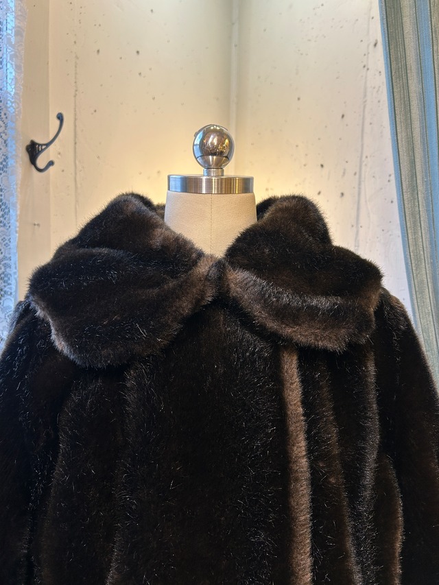 60's70's dark brown faux fur coat