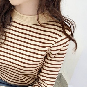 ボーダー柄 長袖 ニット レディース 春秋 トップス 大人 きれいめ シンプル カジュアル インナー レイヤード おしゃれ 大人可愛い 大人女子