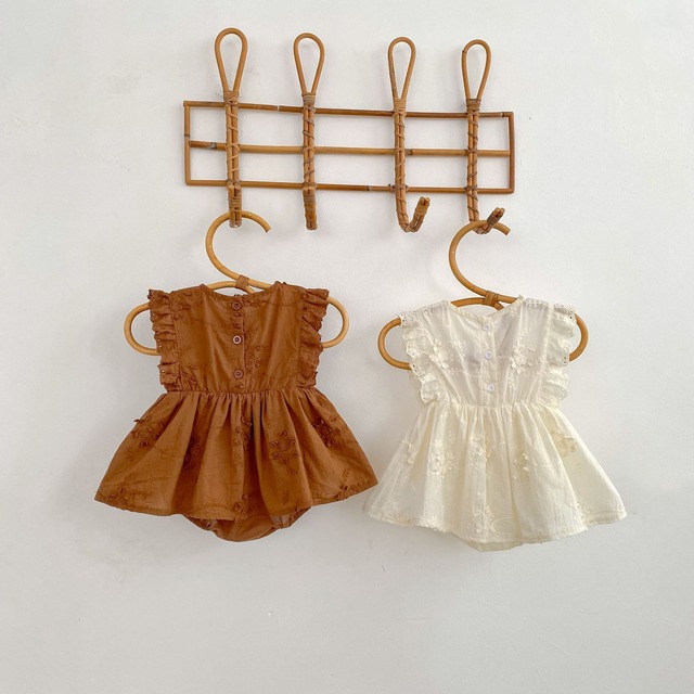 【BABY】フローラ刺繍レースフリルワンピースロンパース - 12