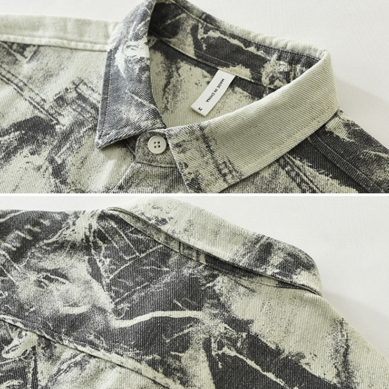 【M-3XL】Denim Print Long Sleeve Shirt / デニム プリント 長袖 シャツ