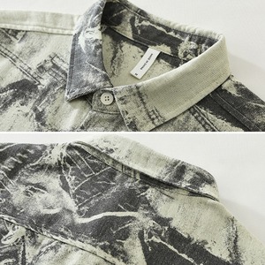 【M-3XL】Denim Print Long Sleeve Shirt / デニム プリント 長袖 シャツ