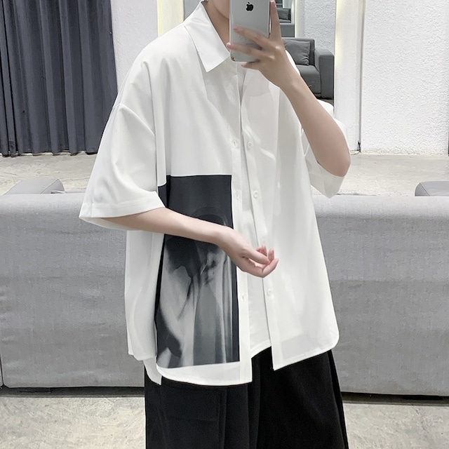 メンズ シャツ 半袖 写真プリント柄 ビッグシルエット 大人 カジュアル かっこいい 病み可愛い 黒 白 ストリート系 原宿系 オルチャン 原宿系 10代 代 モード系ファッション専門店 With U メンズ シャツ 半袖 写真プリント柄 ビッグシルエット 大人 カジュアル かっこいい 病み可愛い 黒 白 ストリート系 原宿系 オルチャン 原宿系 10代 代 モード系ファッション専門店 With U