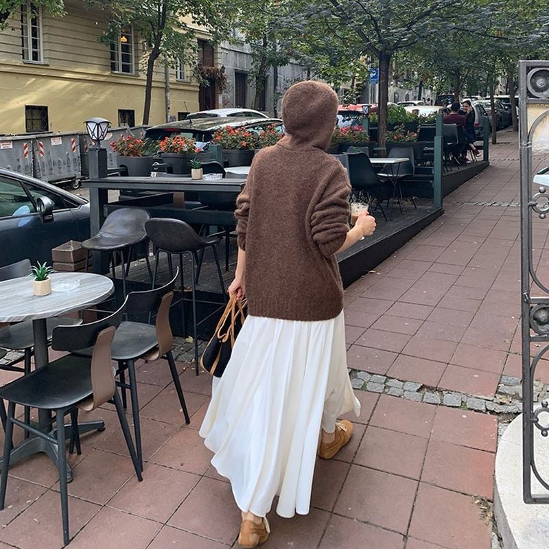 High waist white flared long skirt TH3129 | Leithy